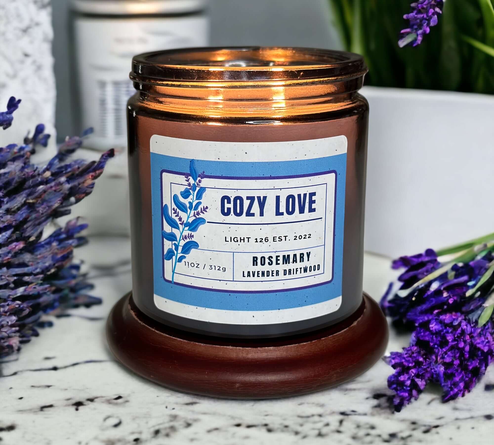 Cozy Love scented candle. Rosemary and lavender candle
