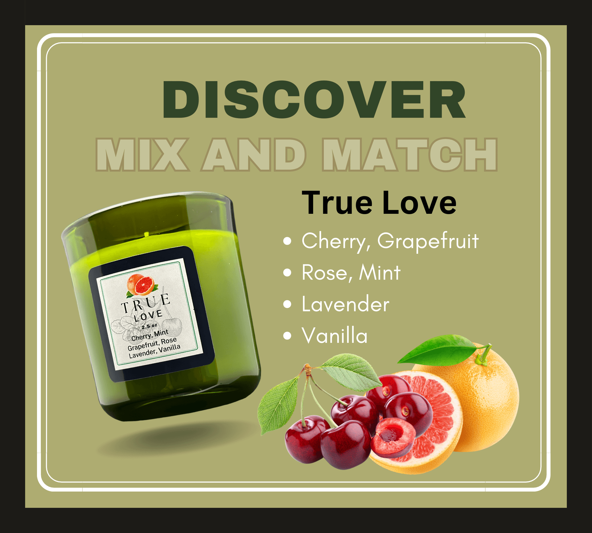 True love candle. Grapefruit, mint and vanilla. Fragrance discovery set.