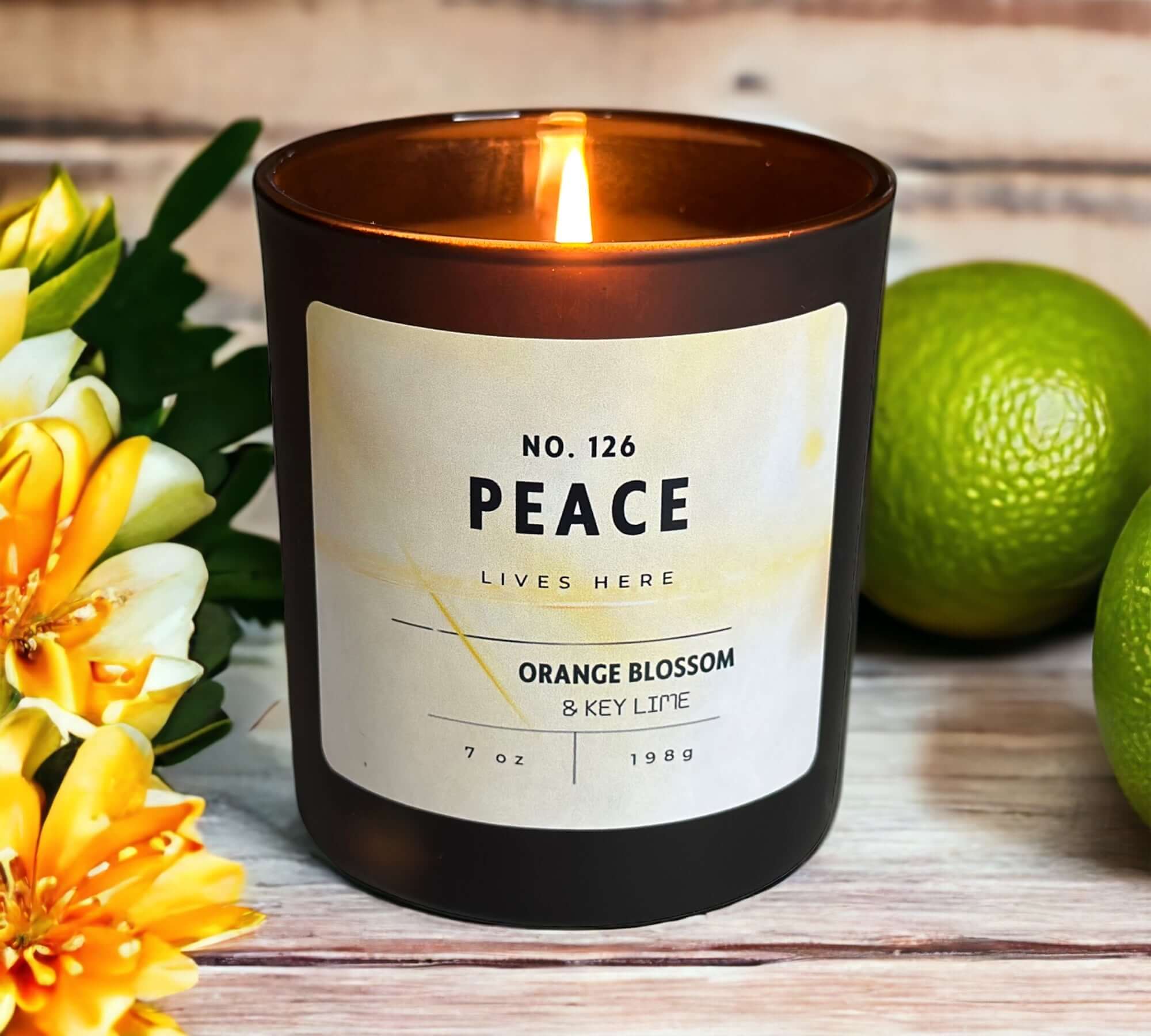 Peace lives here candle. Orange blossom and key lime candle