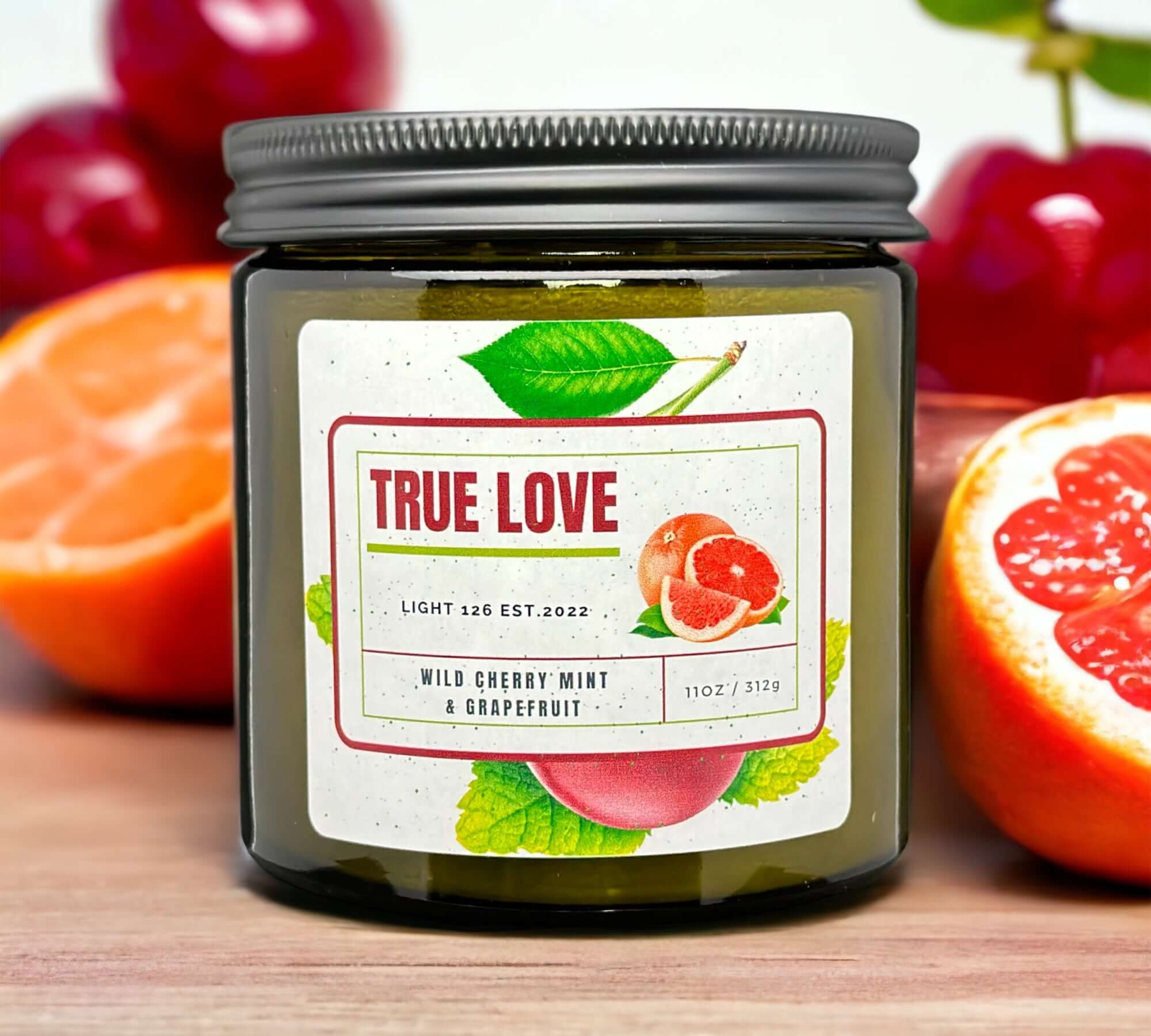 True love candle. Wild cherry, mint and grapefruit candle.