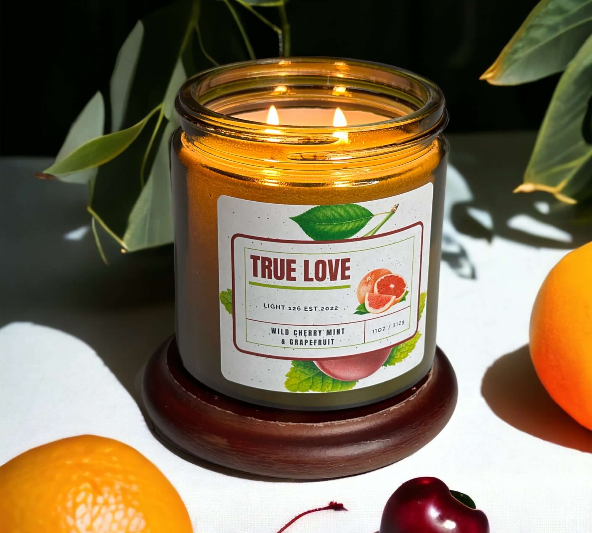True love candle. Wild cherry, mint and grapefruit candle.