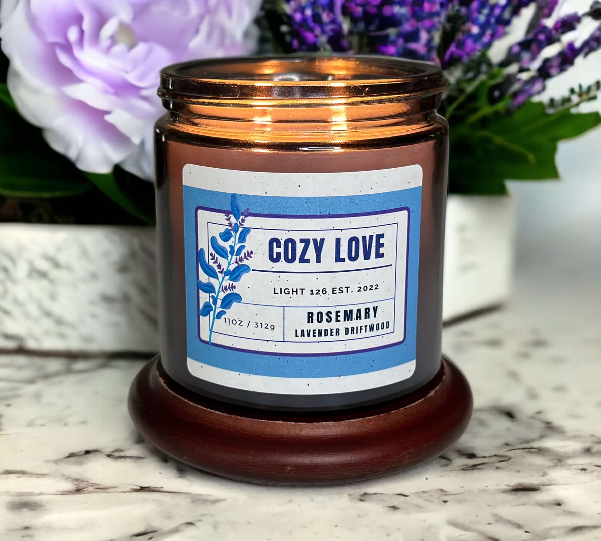 Cozy Love scented candle. Rosemary and lavender candle
