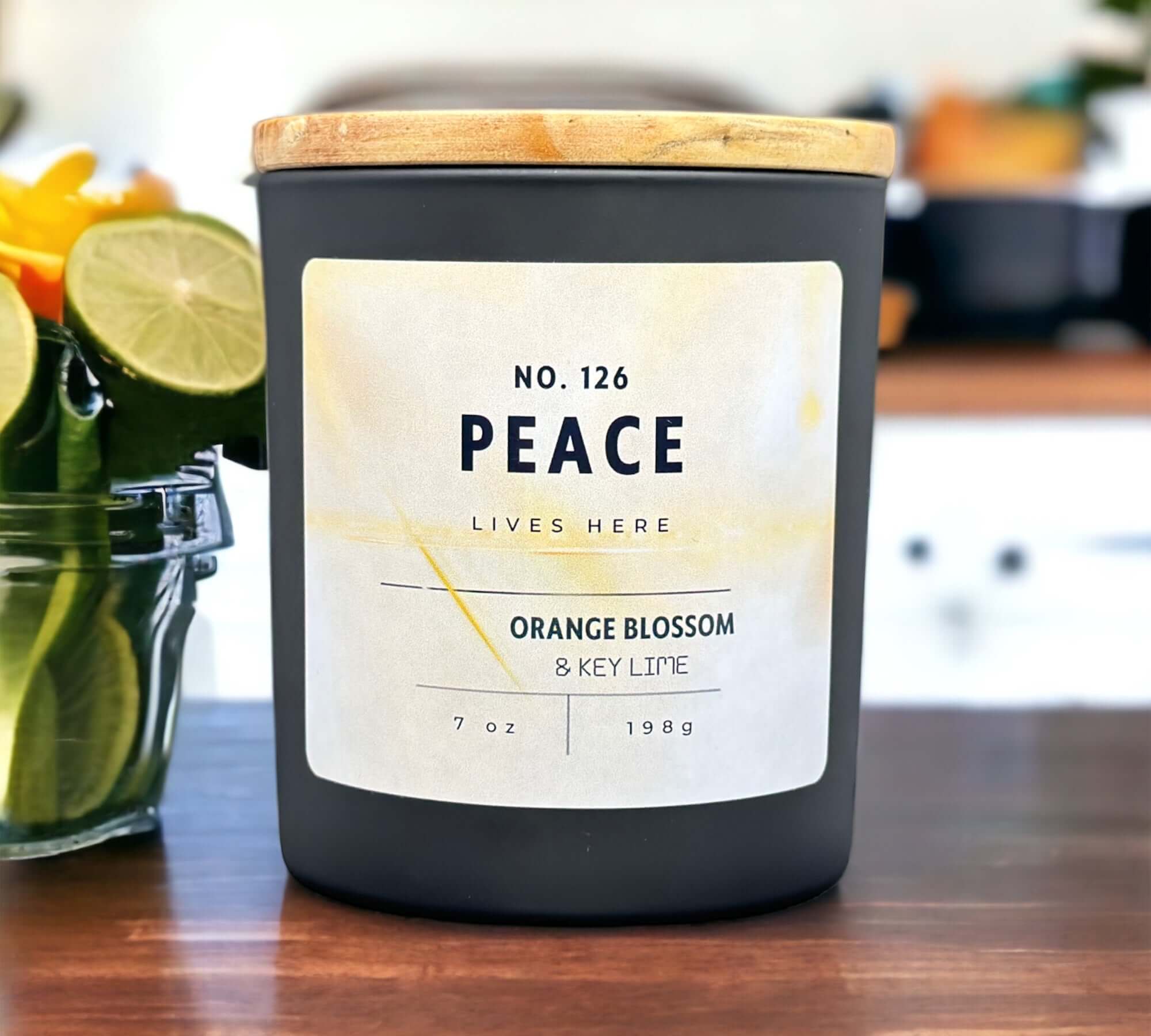 Peace lives here candle. Orange blossom and key lime candle