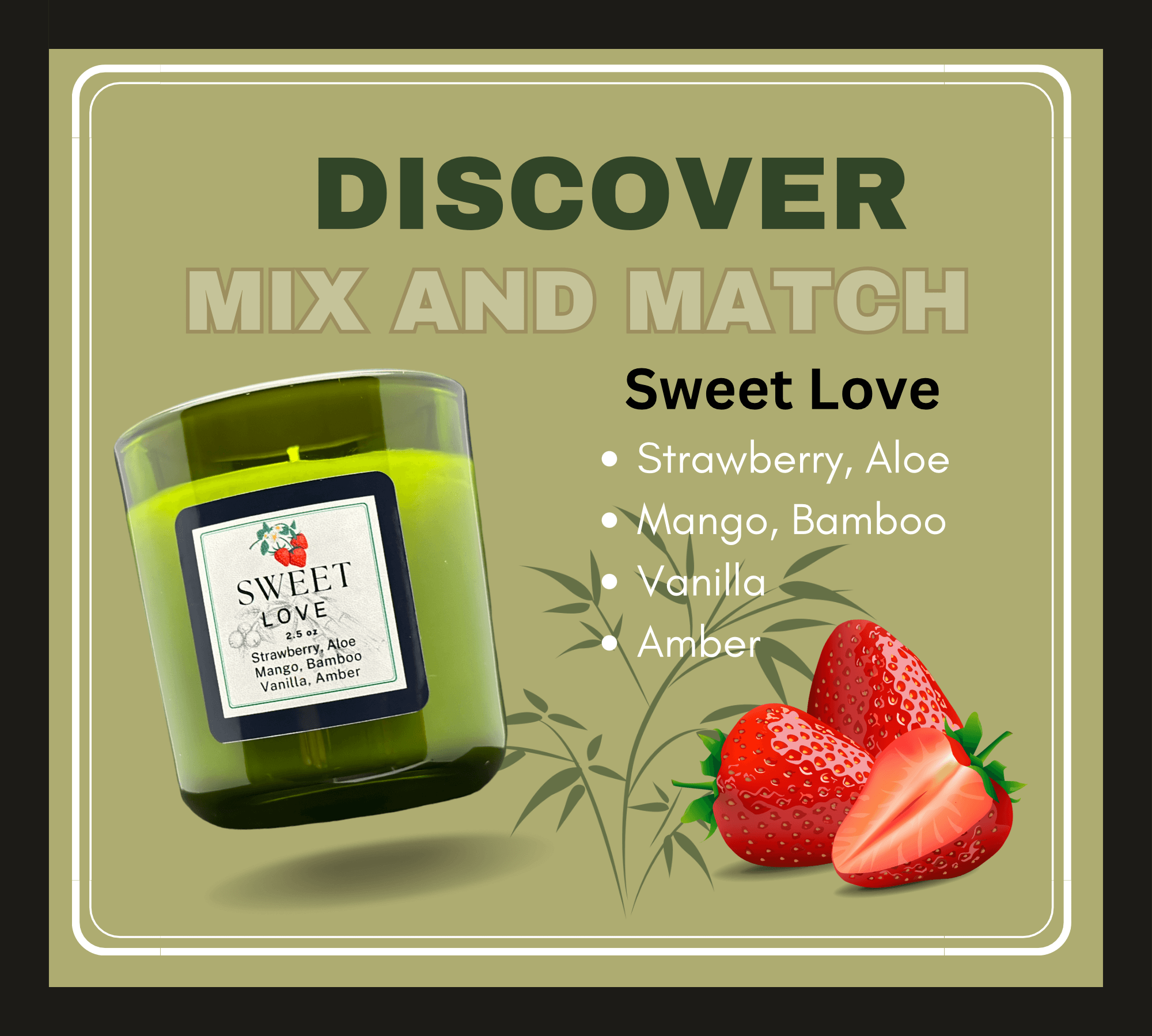 Sweet Love candle. Strawberry, mango and bamboo. Fragrance discovery set.