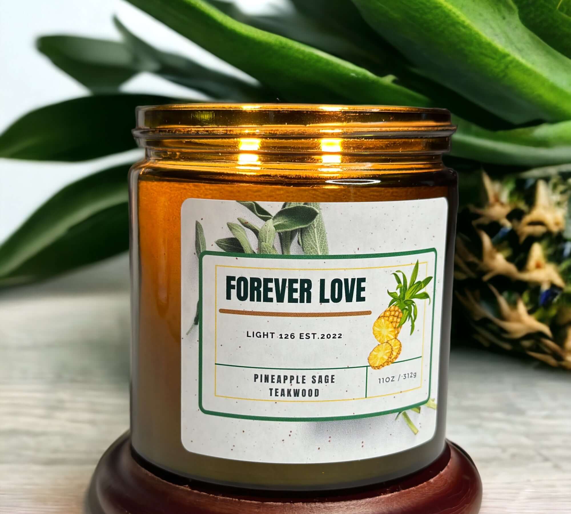 Forever Love candle. Pineapple sage and Teakwood fragrance