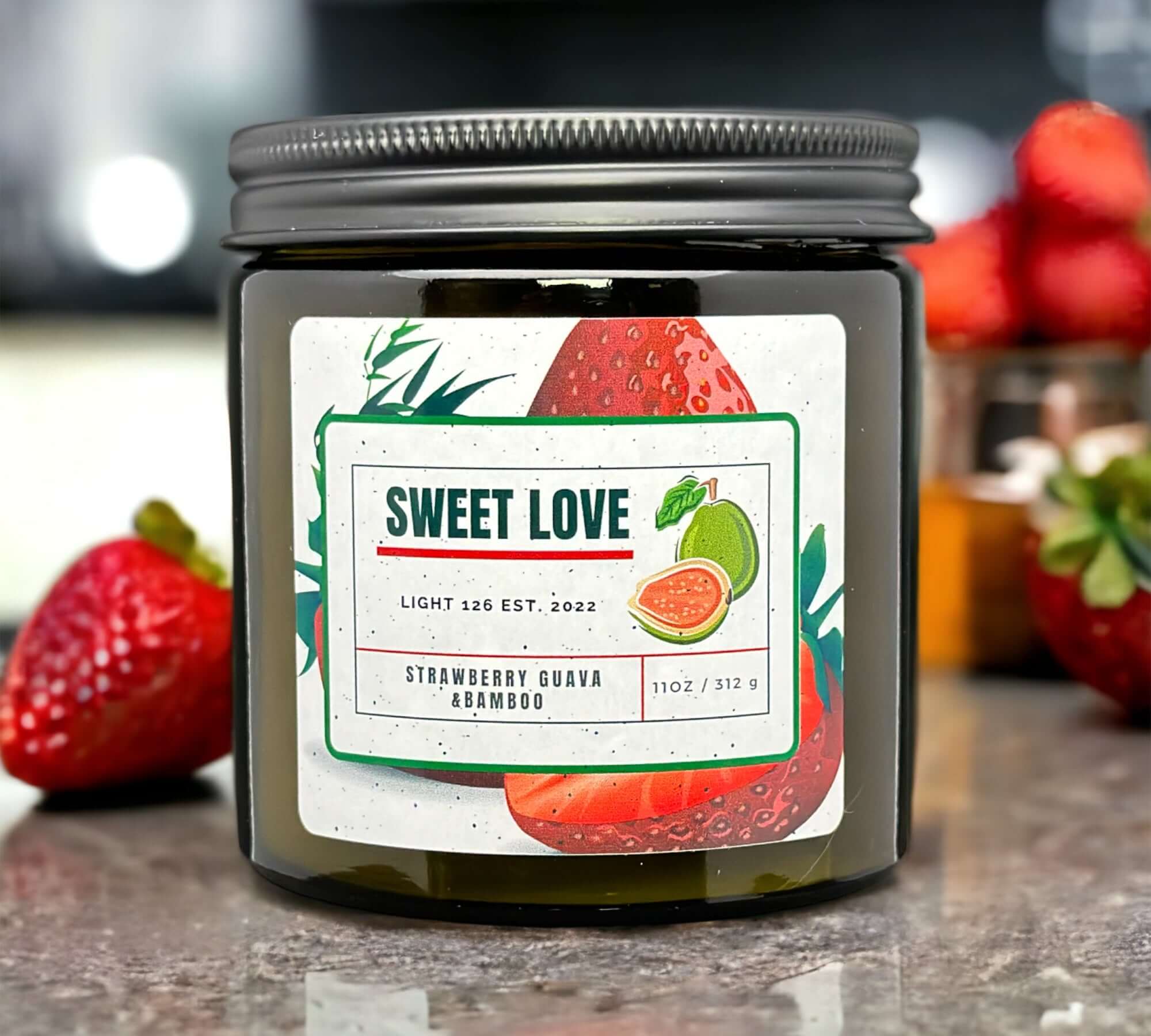 Sweet love candle. Strawberry Guava and bamboo candle.