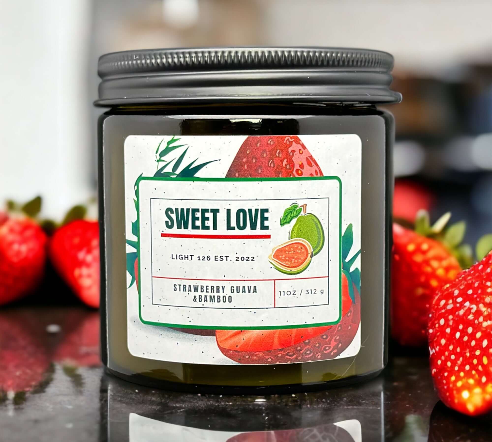 Sweet love candle. Strawberry Guava and bamboo candle.